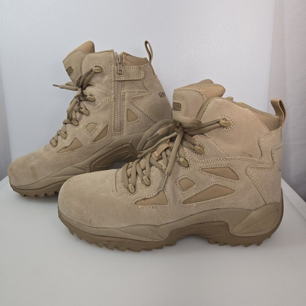 Reebok Work RB8694 Men's Size 10M Tactical Work Boots Tan Suede Side Zip ASTM EH